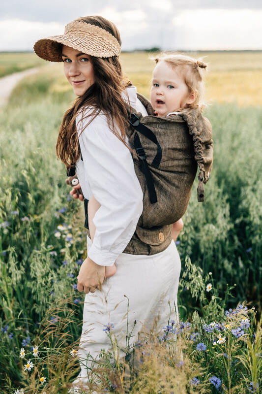 LennyPreschool Carrier, jacquard weave 100% linen - ARROW - WOOD