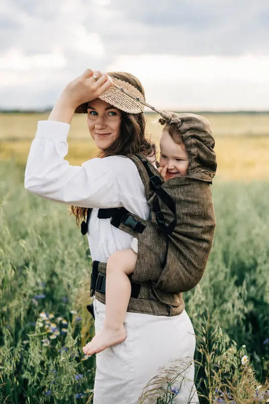 LennyPreschool Carrier, jacquard weave 100% linen - ARROW - WOOD - Woven Baby Size - Preschool   lenny_preschool    #