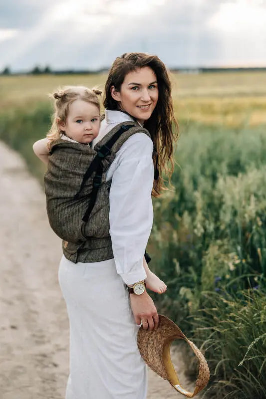 LennyPreschool Carrier, jacquard weave 100% linen - ARROW - WOOD - Woven Baby Size - Preschool   lenny_preschool    #