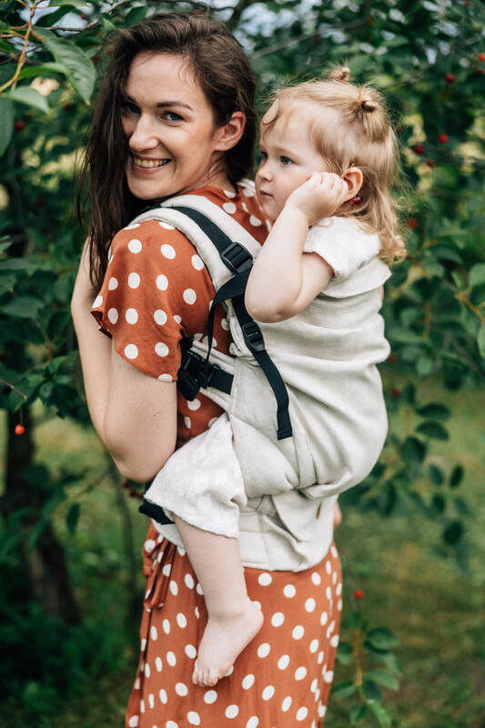 LennyPreschool Carrier, jacquard weave 100% linen - ARROW - WHISPER
