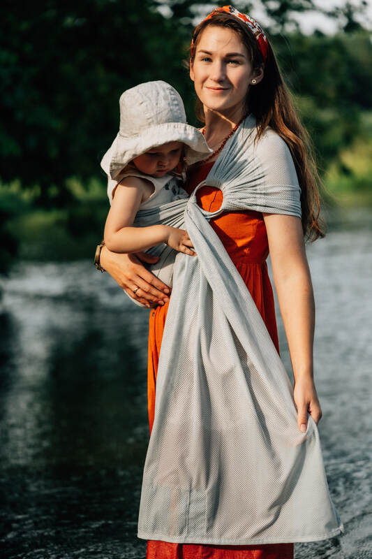 Water ring sling (100% polyester), with gathered shoulder - GREY MESH - standard 1.8m - Woven Baby    water_ringsling    #