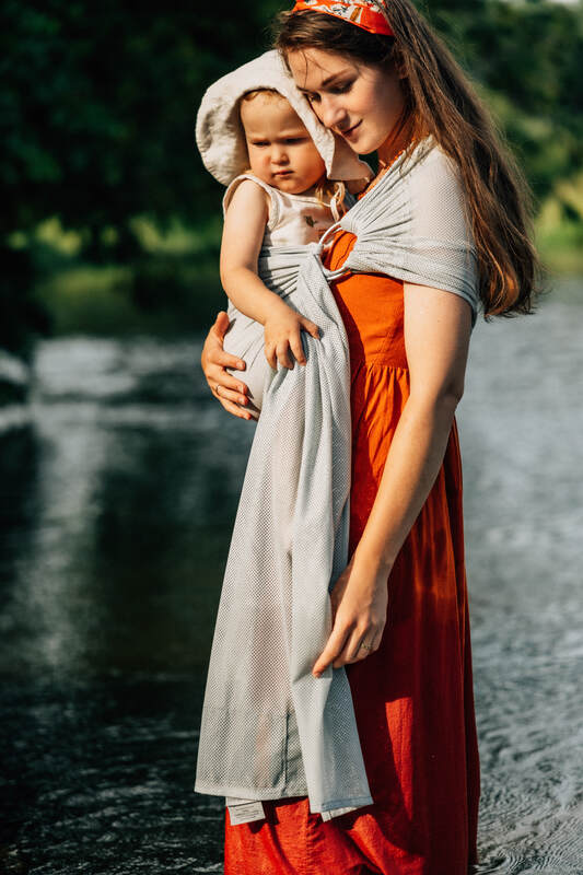 Water ring sling (100% polyester), with gathered shoulder - GREY MESH - standard 1.8m - Woven Baby    water_ringsling    #
