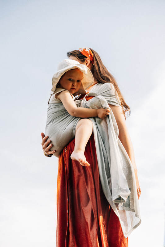 Water ring sling (100% polyester), with gathered shoulder - GREY MESH - standard 1.8m - Woven Baby    water_ringsling    #