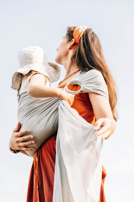 Water ring sling (100% polyester), with gathered shoulder - GREY MESH - standard 1.8m - Woven Baby    water_ringsling    #