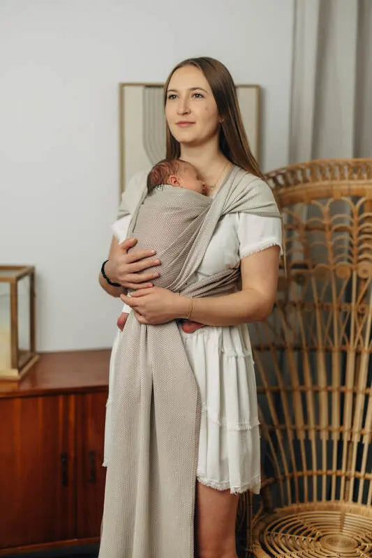 Baby sling for babies with low birthweight, Herringbone Weave, 100% cotton - ALMOND - Woven Baby XS   premature_woven_wraps    #