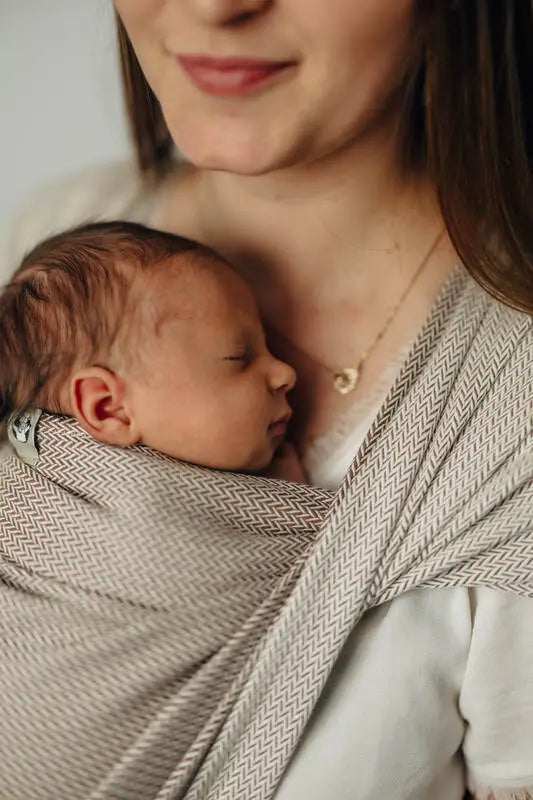Baby sling for babies with low birthweight, Herringbone Weave, 100% cotton - ALMOND - Woven Baby XS   premature_woven_wraps    #