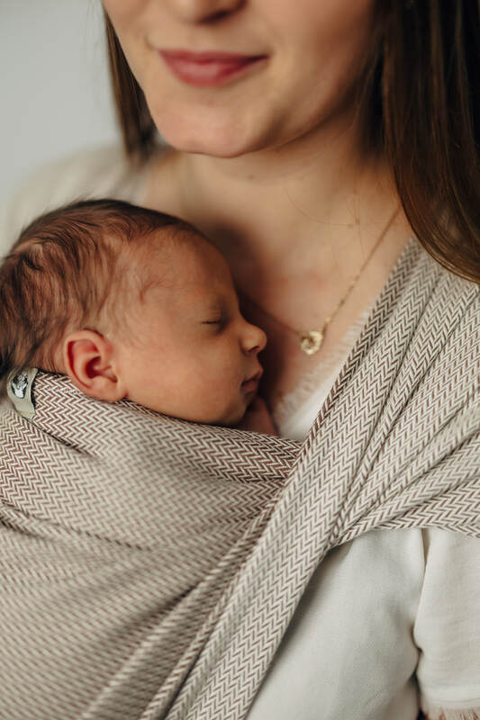 Baby sling for babies with low birthweight, Herringbone Weave, 100% cotton - ALMOND (grade B) - Woven Baby XS   premature_woven_wraps    #