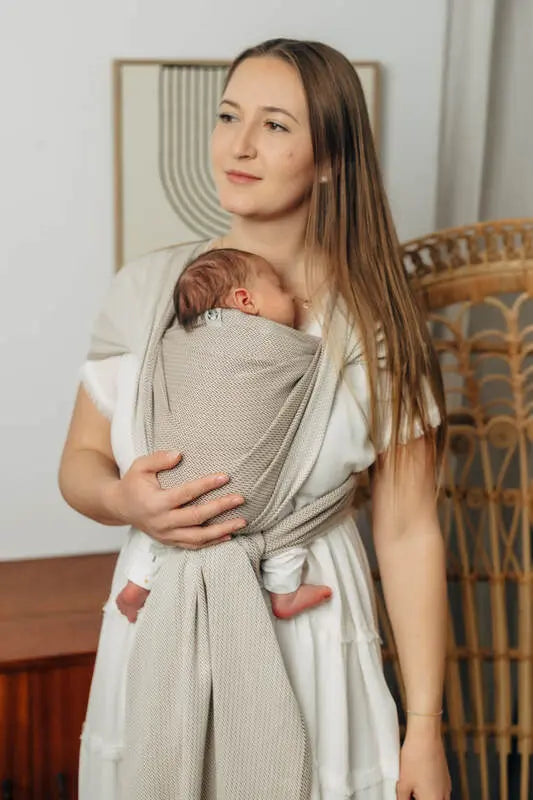 Baby sling for babies with low birthweight, Herringbone Weave, 100% cotton - ALMOND - Woven Baby XS   premature_woven_wraps    #