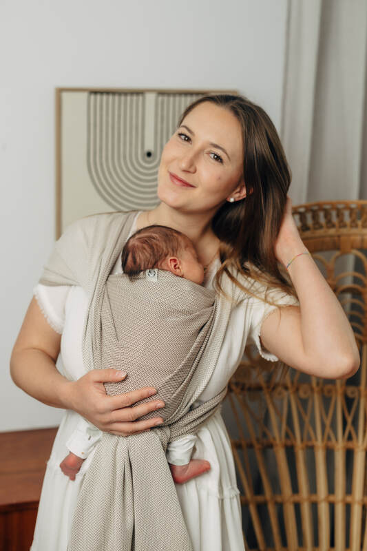 Baby sling for babies with low birthweight, Herringbone Weave, 100% cotton - ALMOND (grade B) - Woven Baby XS   premature_woven_wraps    #