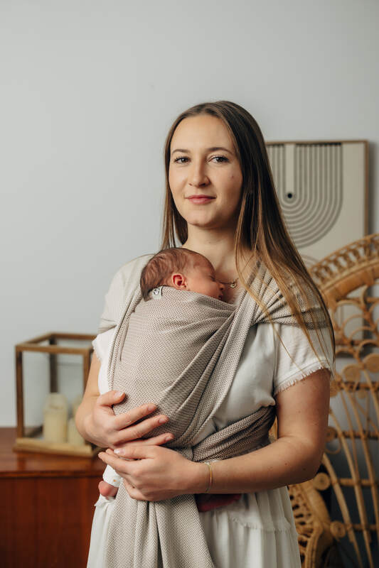 Baby sling for babies with low birthweight, Herringbone Weave, 100% cotton - ALMOND (grade B) - Woven Baby XS   premature_woven_wraps    #