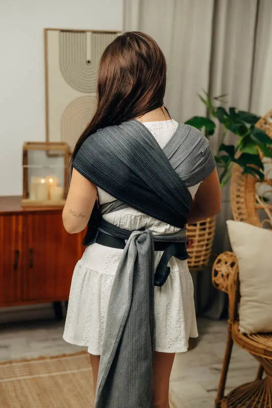 LennyHybrid Half Buckle Carrier, herringbone weave 100% cotton - LITTLE HERRINGBONE OMBRE GREY - Woven Baby Size - Standard   lenny_hybrid    #