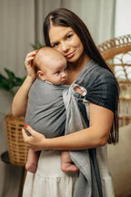 Ring Sling, Jacquard Weave (100% cotton), with gathered shoulder - LITTLE HERRINGBONE OBMRE GREY - standard 1.8m - Woven Baby    ring_slings    #