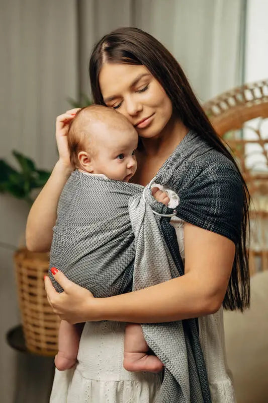 Ring Sling, Jacquard Weave (100% cotton), with gathered shoulder - LITTLE HERRINGBONE OBMRE GREY - standard 1.8m - Woven Baby Title - Default Title   ring_slings    #