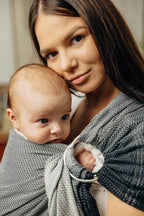 Ring Sling, Jacquard Weave (100% cotton), with gathered shoulder - LITTLE HERRINGBONE OBMRE GREY - standard 1.8m - Woven Baby    ring_slings    #