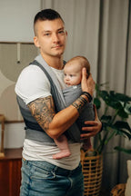 Baby Wrap, Herringbone Weave (100% cotton) - LITTLE HERRINGBONE OMBRE GREY - Woven Baby XS - 4   long_woven_wraps    #