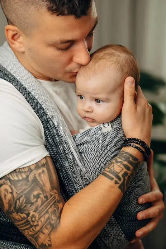 Baby Wrap, Herringbone Weave (100% cotton) - LITTLE HERRINGBONE OMBRE GREY - Woven Baby Size - L-Size - M-Size - S-Size - XL-Size - XS   long_woven_wraps    #