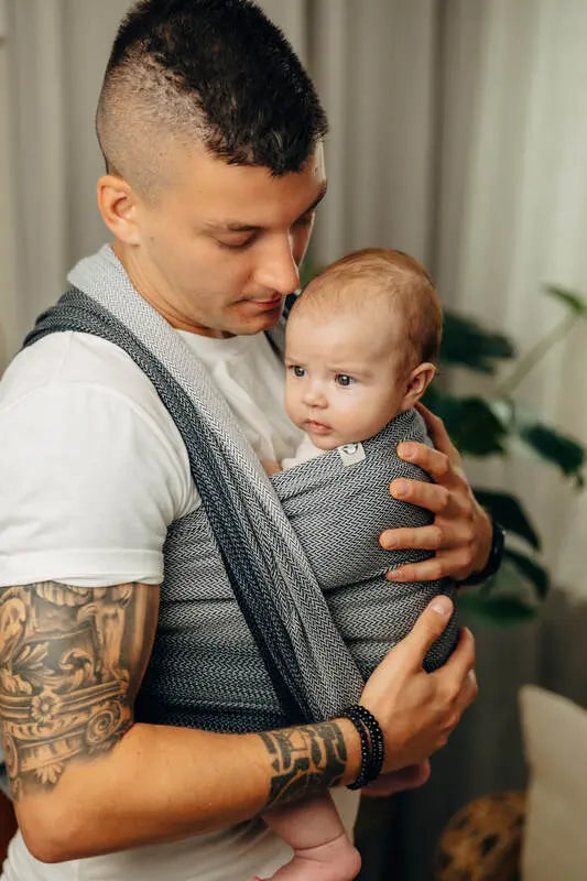 Baby Wrap, Herringbone Weave (100% cotton) - LITTLE HERRINGBONE OMBRE GREY - Woven Baby Size - L-Size - M-Size - S-Size - XL-Size - XS   long_woven_wraps    #