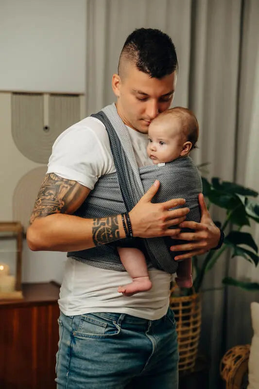 Baby Wrap, Herringbone Weave (100% cotton) - LITTLE HERRINGBONE OMBRE GREY - Woven Baby Size - L-Size - M-Size - S-Size - XL-Size - XS   long_woven_wraps    #