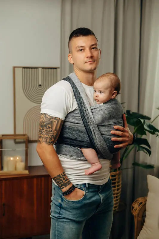 Baby Wrap, Herringbone Weave (100% cotton) - LITTLE HERRINGBONE OMBRE GREY - Woven Baby XS - 4   long_woven_wraps    #