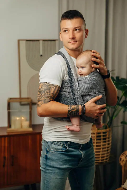Baby Wrap, Herringbone Weave (100% cotton) - LITTLE HERRINGBONE OMBRE GREY - Woven Baby XS - 4   long_woven_wraps    #