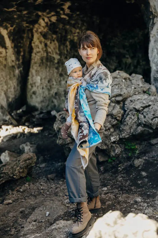 Ring Sling, Jacquard Weave (100% cotton) - with gathered shoulder - JURASSIC - FOSSIL  - standard 1.8m - Woven Baby    ring_slings    #