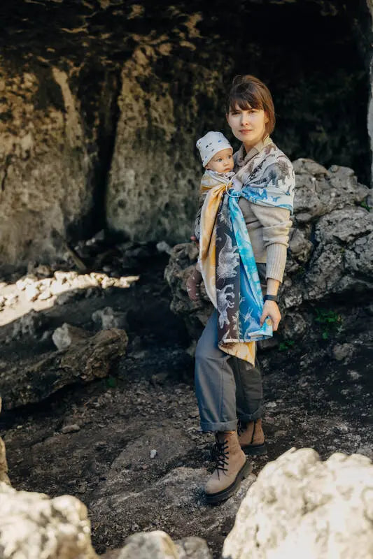 Ring Sling, Jacquard Weave (100% cotton) - with gathered shoulder - JURASSIC - FOSSIL  - standard 1.8m - Woven Baby    ring_slings    #