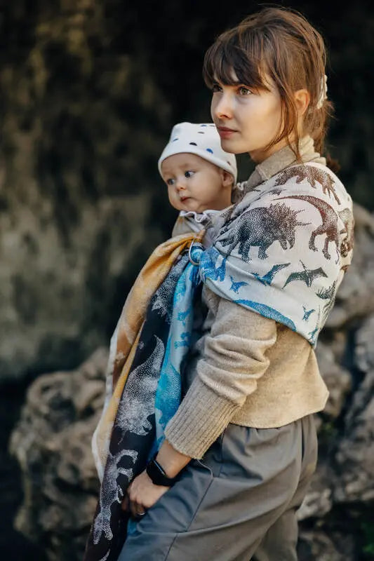 Ring Sling, Jacquard Weave (100% cotton) - with gathered shoulder - JURASSIC - FOSSIL  - standard 1.8m - Woven Baby    ring_slings    #