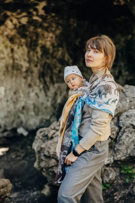 Ring Sling, Jacquard Weave (100% cotton) - with gathered shoulder - JURASSIC - FOSSIL  - standard 1.8m - Woven Baby    ring_slings    #