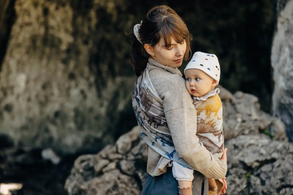 Ring Sling, Jacquard Weave (100% cotton) - with gathered shoulder - JURASSIC - FOSSIL  - standard 1.8m - Woven Baby    ring_slings    #