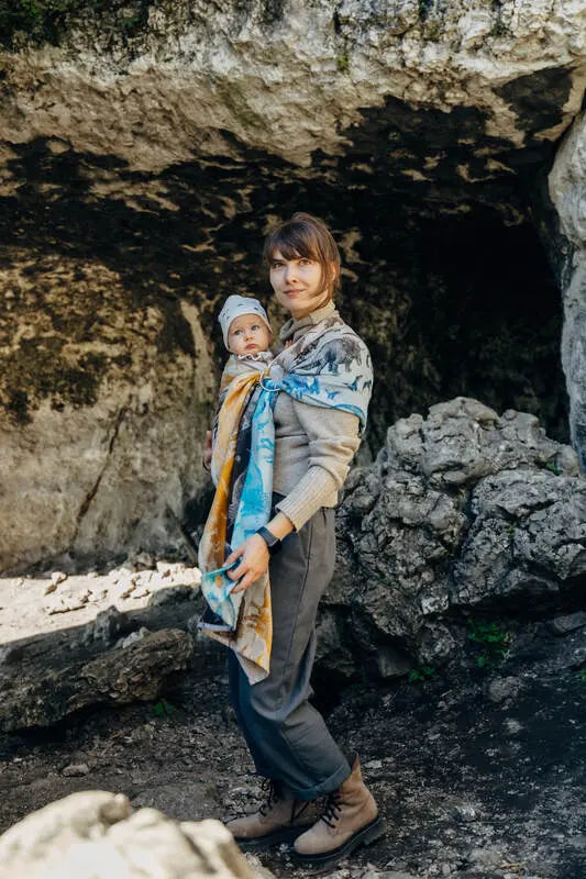 Ring Sling, Jacquard Weave (100% cotton) - with gathered shoulder - JURASSIC - FOSSIL  - standard 1.8m - Woven Baby    ring_slings    #