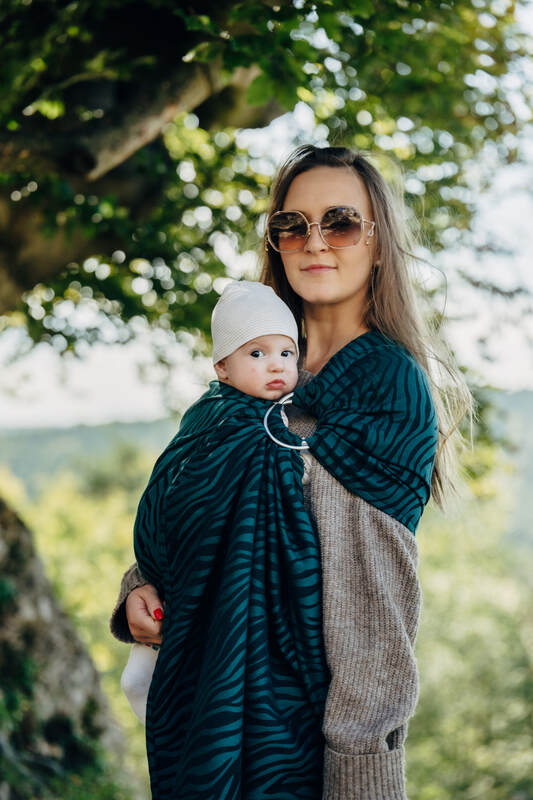 Ring Sling, Jacquard Weave (63% cotton, 37% merino wool), with gathered shoulder - ZEBRA - SAVANNA - standard 1.8m - Woven Baby    ring_slings    #