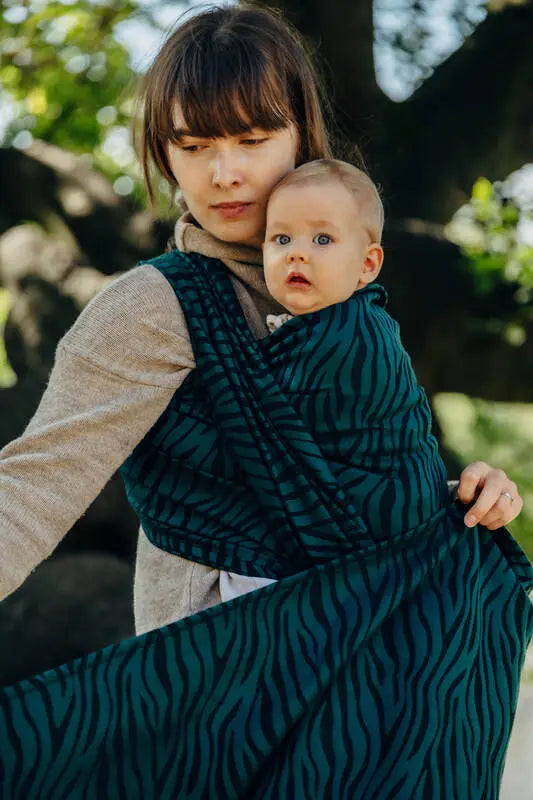 Baby Wrap, Jacquard Weave (63% cotton, 37% merino wool) - ZEBRA - SAVANNA - Woven Baby XS - 4   long_woven_wraps    #