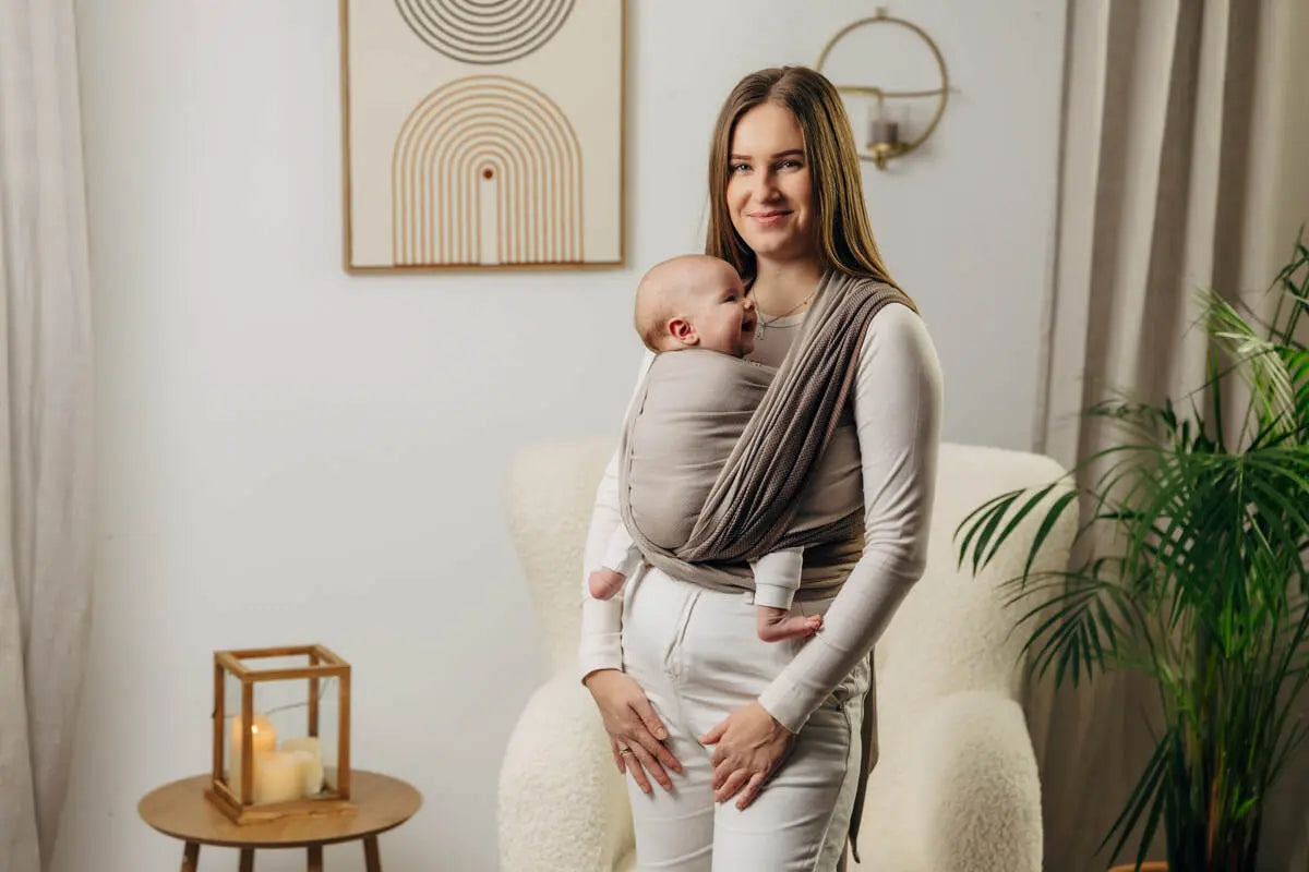 My First Baby Sling, Herringbone Weave (100% cotton) - LITTLE HERRINGBONE BABY CAFFE LATTE (grade B) - Woven Baby Size - M-Size - S   long_woven_wraps    #