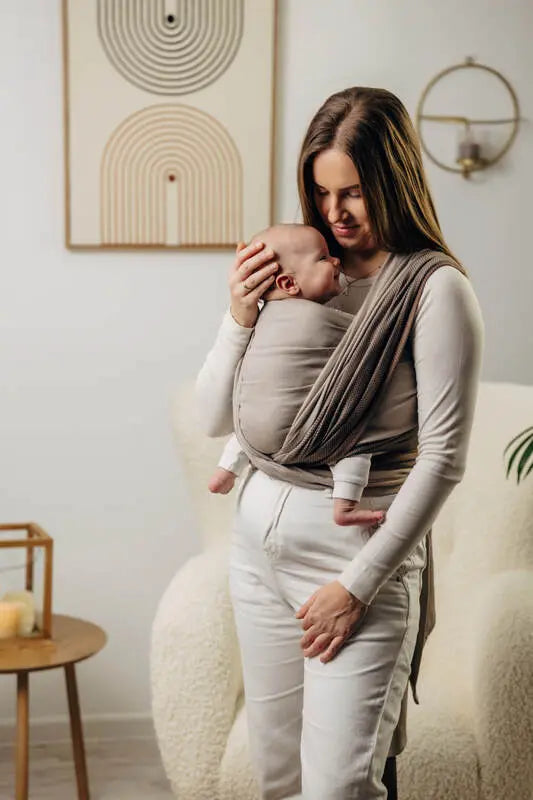 My First Baby Sling, Herringbone Weave (100% cotton) - LITTLE HERRINGBONE BABY CAFFE LATTE (grade B) - Woven Baby Size - M-Size - S   long_woven_wraps    #
