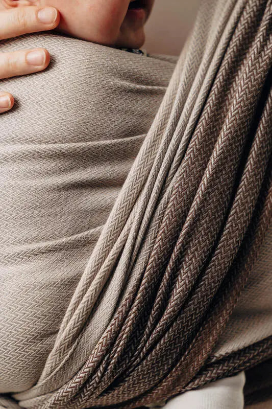 My First Baby Sling, Herringbone Weave (100% cotton) - LITTLE HERRINGBONE BABY CAFFE LATTE - Woven Baby Size - L-Size - M-Size - S-Size - XL-Size - XS   long_woven_wraps    #