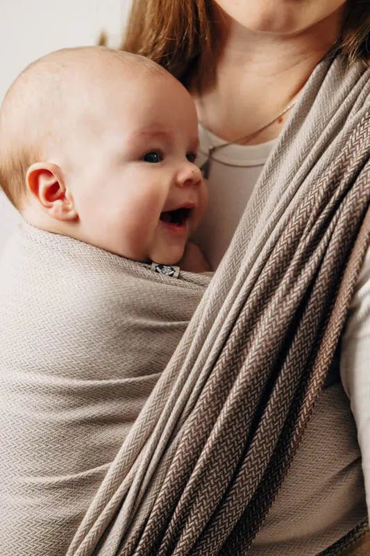 My First Baby Sling, Herringbone Weave (100% cotton) - LITTLE HERRINGBONE BABY CAFFE LATTE (grade B) - Woven Baby S - 5   long_woven_wraps    #