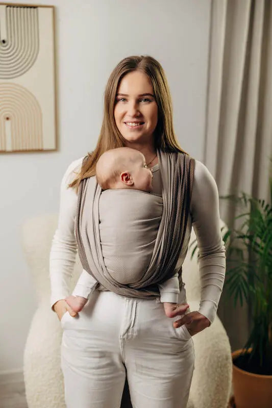 My First Baby Sling, Herringbone Weave (100% cotton) - LITTLE HERRINGBONE BABY CAFFE LATTE - Woven Baby XS - 4   long_woven_wraps    #