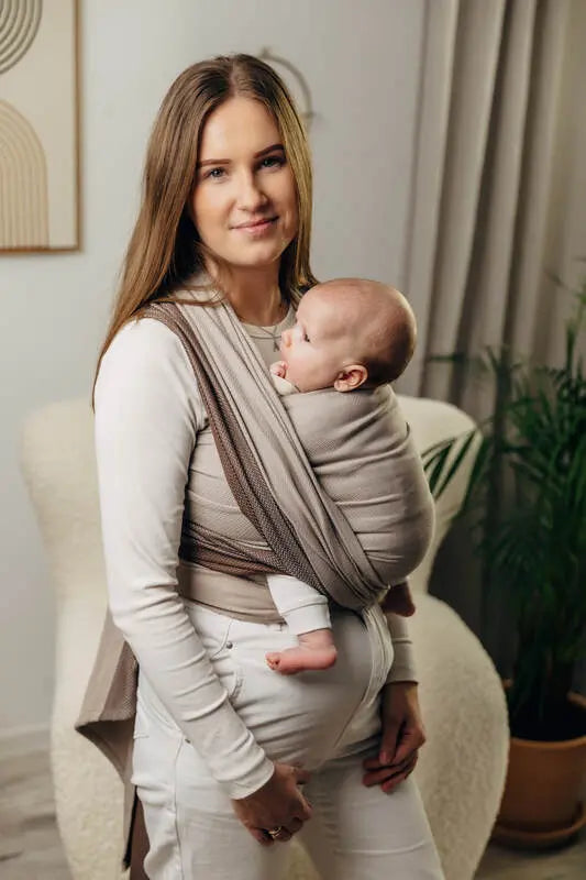 My First Baby Sling, Herringbone Weave (100% cotton) - LITTLE HERRINGBONE BABY CAFFE LATTE (grade B) - Woven Baby S - 5   long_woven_wraps    #