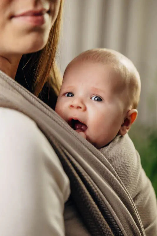 My First Baby Sling, Herringbone Weave (100% cotton) - LITTLE HERRINGBONE BABY CAFFE LATTE (grade B) - Woven Baby S - 5   long_woven_wraps    #