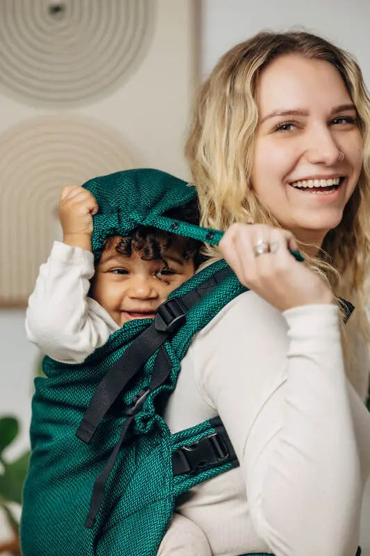 LennyPreschool Carrier, herringbone weave 100% cotton - EMERALD - Woven Baby Size - Preschool   lenny_preschool    #