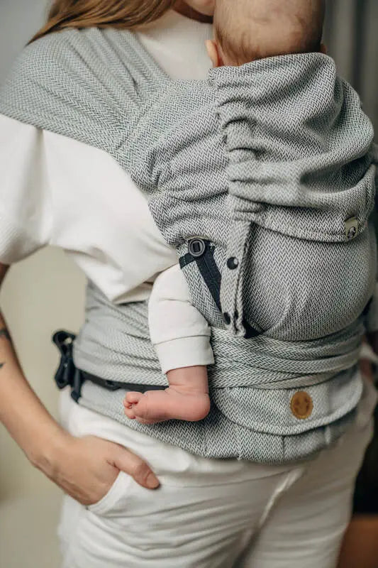 My First Baby Carrier - LennyHybrid Half Buckle, herringbone weave 100% cotton - LITTLE HERRINGBONE GREY - Woven Baby Size - Standard   lenny_hybrid    #
