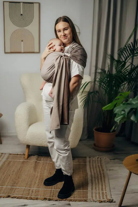 My First Ring Sling, Herringbone Weave (100% cotton) - with gathered shoulder - LITTLE HERRINGBONE BABY CAFFE LATTE - standard 1.8m - Woven Baby Title - Default Title   ring_slings    #