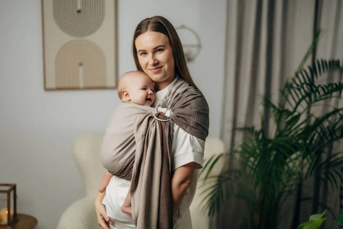 My First Ring Sling, Herringbone Weave (100% cotton) - with gathered shoulder - LITTLE HERRINGBONE BABY CAFFE LATTE - standard 1.8m - Woven Baby Title - Default Title   ring_slings    #