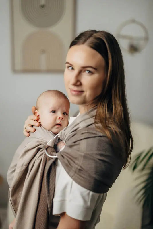 My First Ring Sling, Herringbone Weave (100% cotton) - with gathered shoulder - LITTLE HERRINGBONE BABY CAFFE LATTE - standard 1.8m - Woven Baby Title - Default Title   ring_slings    #