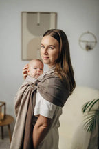 My First Ring Sling, Herringbone Weave (100% cotton) - with gathered shoulder - LITTLE HERRINGBONE BABY CAFFE LATTE - standard 1.8m - Woven Baby    ring_slings    #