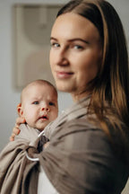 My First Ring Sling, Herringbone Weave (100% cotton) - with gathered shoulder - LITTLE HERRINGBONE BABY CAFFE LATTE - standard 1.8m - Woven Baby    ring_slings    #