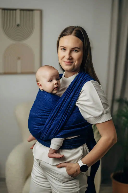 Baby Sling - COBALT, Herringbone Weave, 100% cotton - Woven Baby XS - 4   long_woven_wraps    #