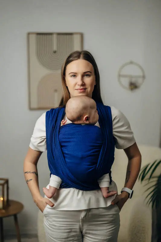 Baby Sling - COBALT, Herringbone Weave, 100% cotton - Woven Baby XS - 4   long_woven_wraps    #