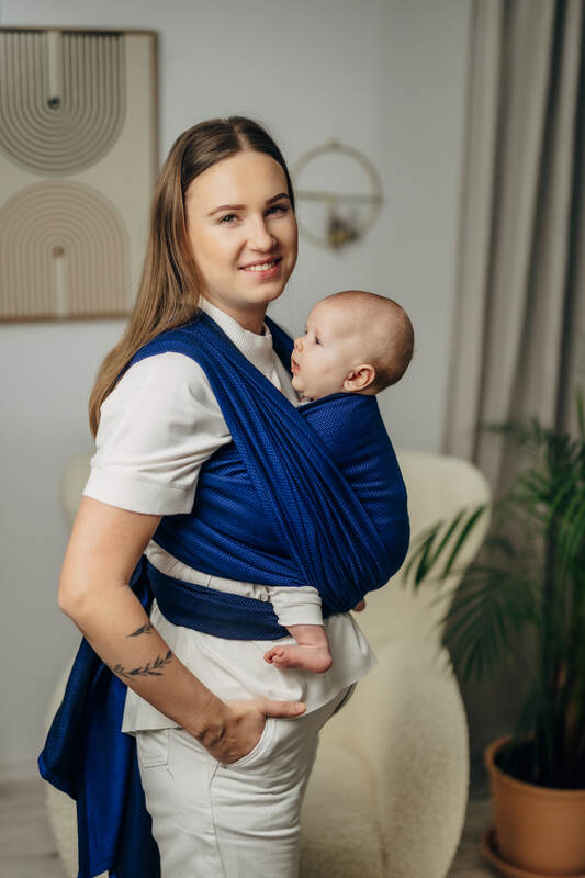 Baby Sling - COBALT, Herringbone Weave, 100% cotton - Woven Baby XS - 4   long_woven_wraps    #
