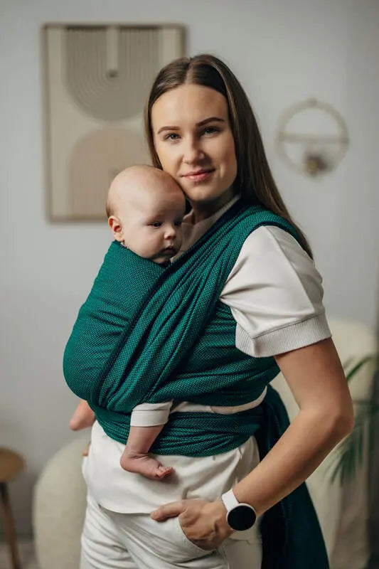 Baby Sling - EMERALD, Herringbone Weave, 100% cotton (grade B) - Woven Baby Size - L   long_woven_wraps    #